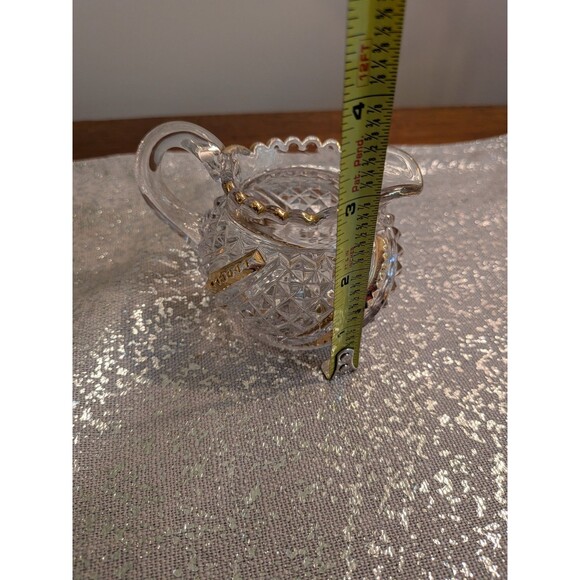 Brilliant Cut Glass/Crystal Creamer Gold Detail Diamond Star Pattern Scalloped - Picture 6 of 8